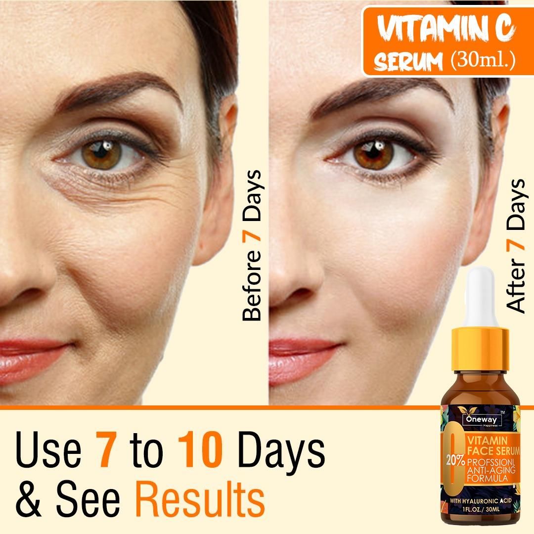 Oneway Happiness Vitamin C Face Serum 30ml- Skin Clearing Serum - Brightening, Anti-Aging Skin Repair, Supercharged Face Serum, Dark Circle, Fine Line & Sun Damage Corrector, Genuine 20 - 30ml