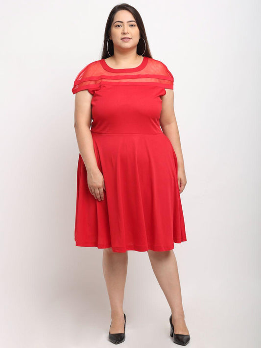 Women's Plus Size Hosiery Solid Net Pattern Flared Short Dress