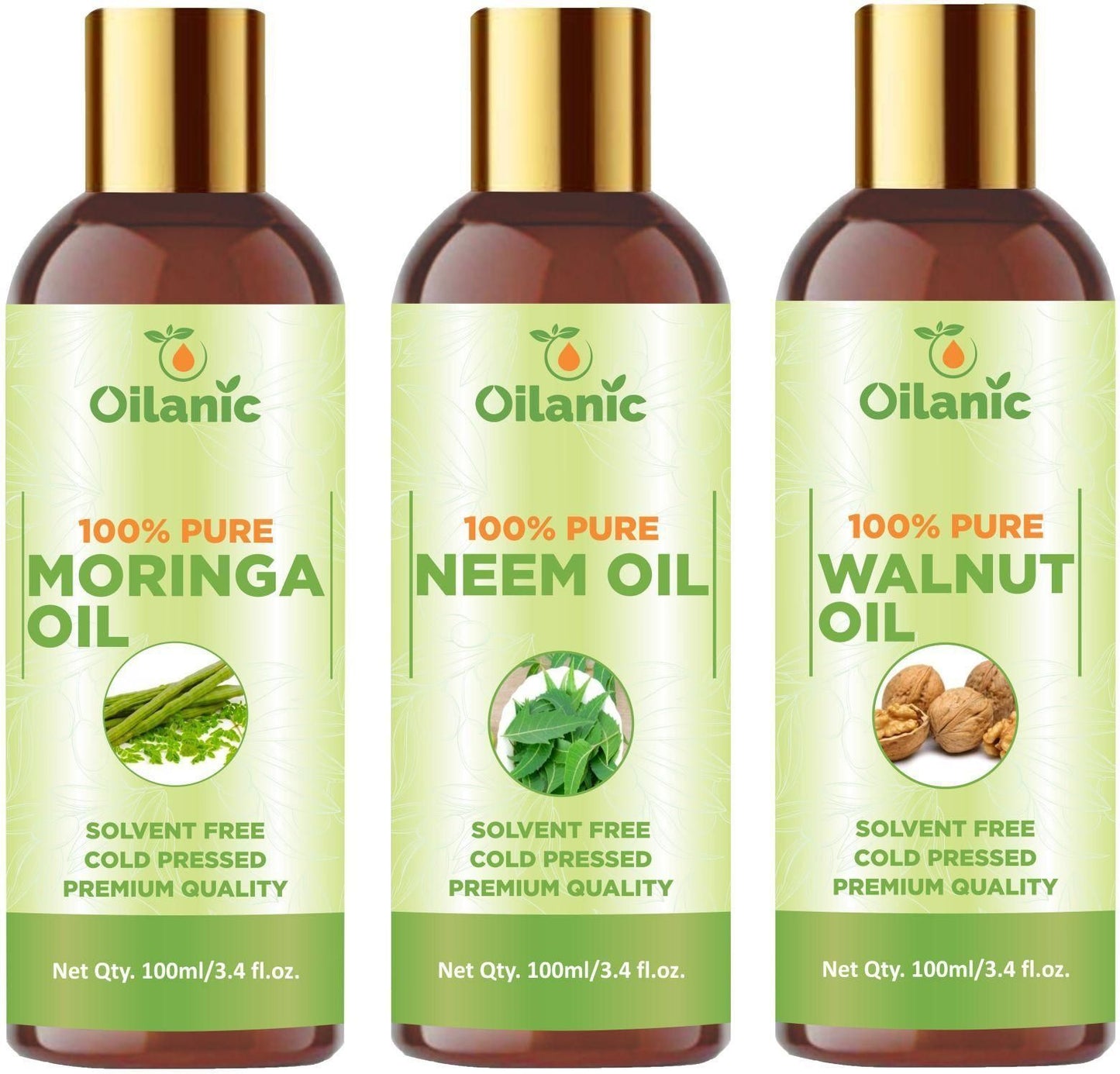 Oilanic Premium Moringa Oil, Neem Oil & Walnut Oil Combo pack of 3 bottles of 100 ml(300 ml)