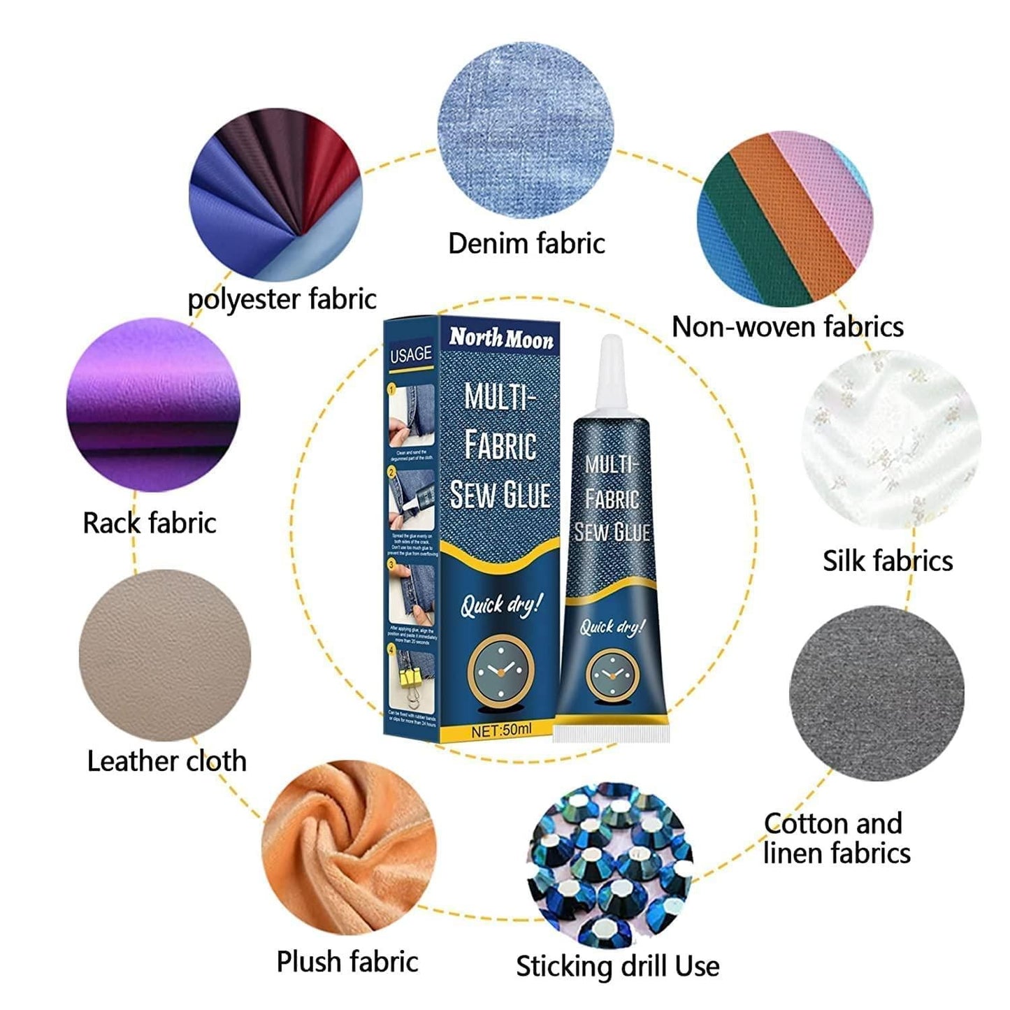 Fabric Sewing Glue Ultra-stick Sew Glue Multi Fabric Liquid Glue for Jeans Clothing Leather Fast Tack Dry Sew Glue