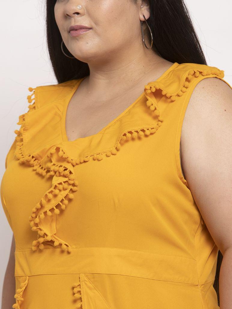 Women's Plus Size Crepe Solid Flared Sleeveless  Short Dress