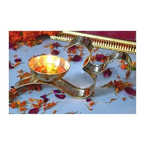 Brass Om Diya Oil Puja Lamp Decorative for Home Office Gifts/ Mandir (Pack of 2)
