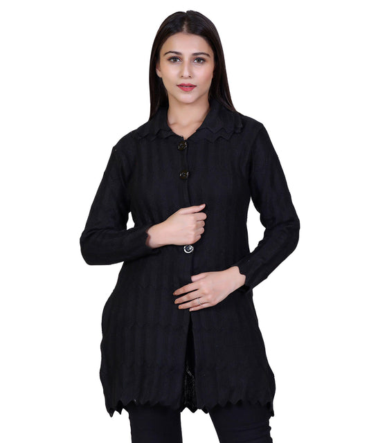 Women's Woolen Woven Front Open Buttoned Cardigan