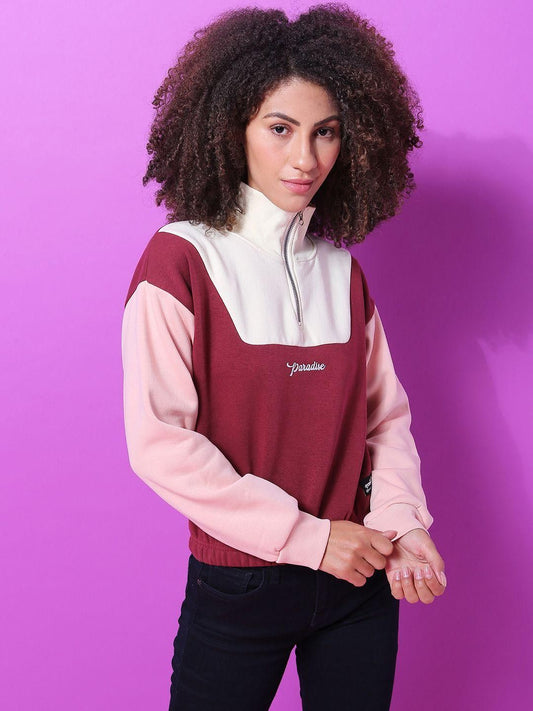 Women's  Cotton Multicolor Color Block Sweatshirt