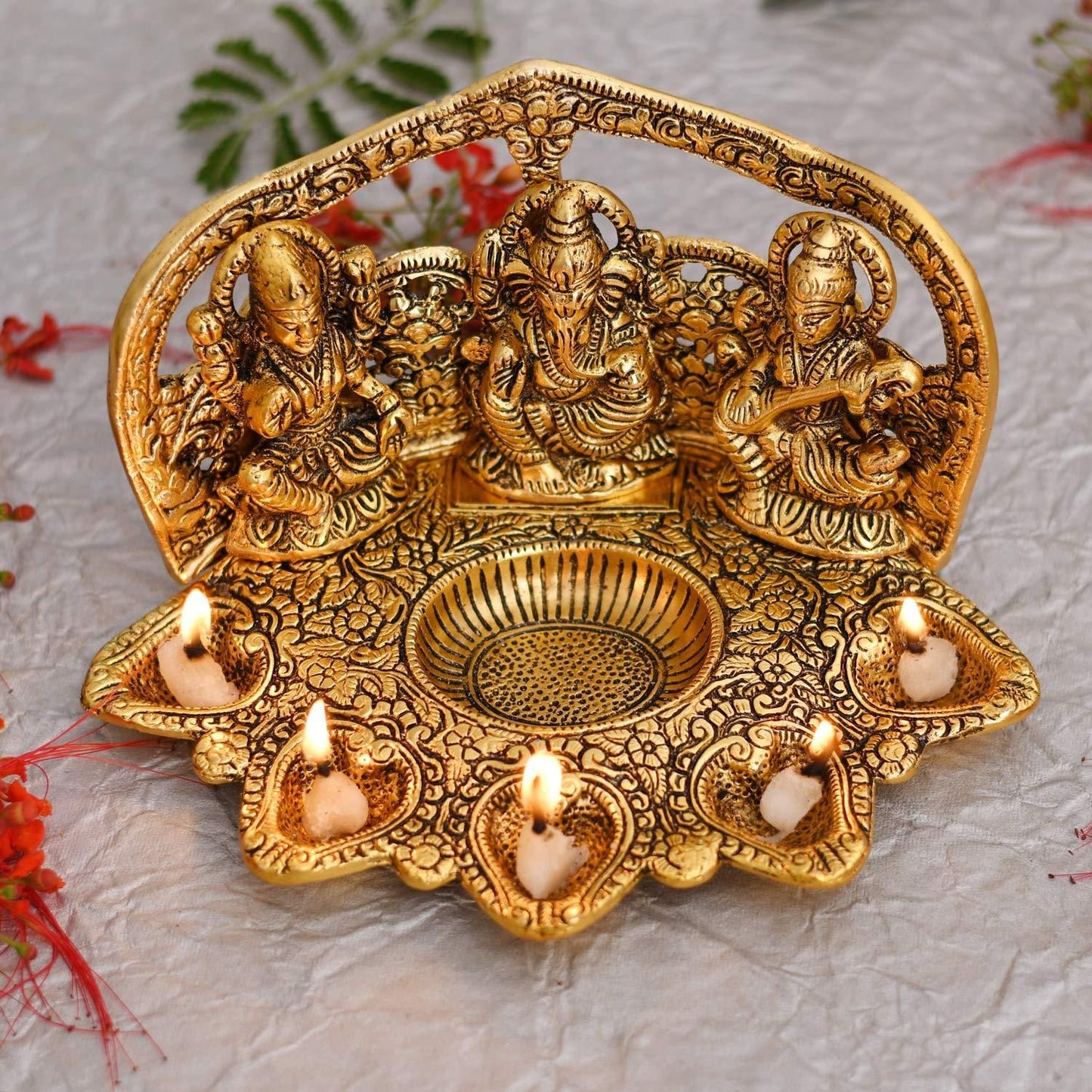 Laxmi Ganesh Saraswati Idol Oil Lamp