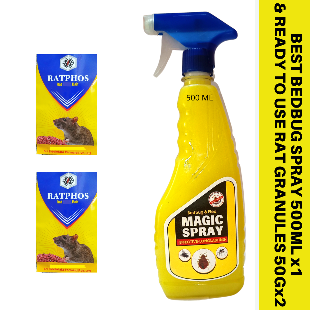 Bedbug & Flea control Magic Spray 500MLX1 Rat Control Granules 50gmx2 Rats Mostly Die Outside