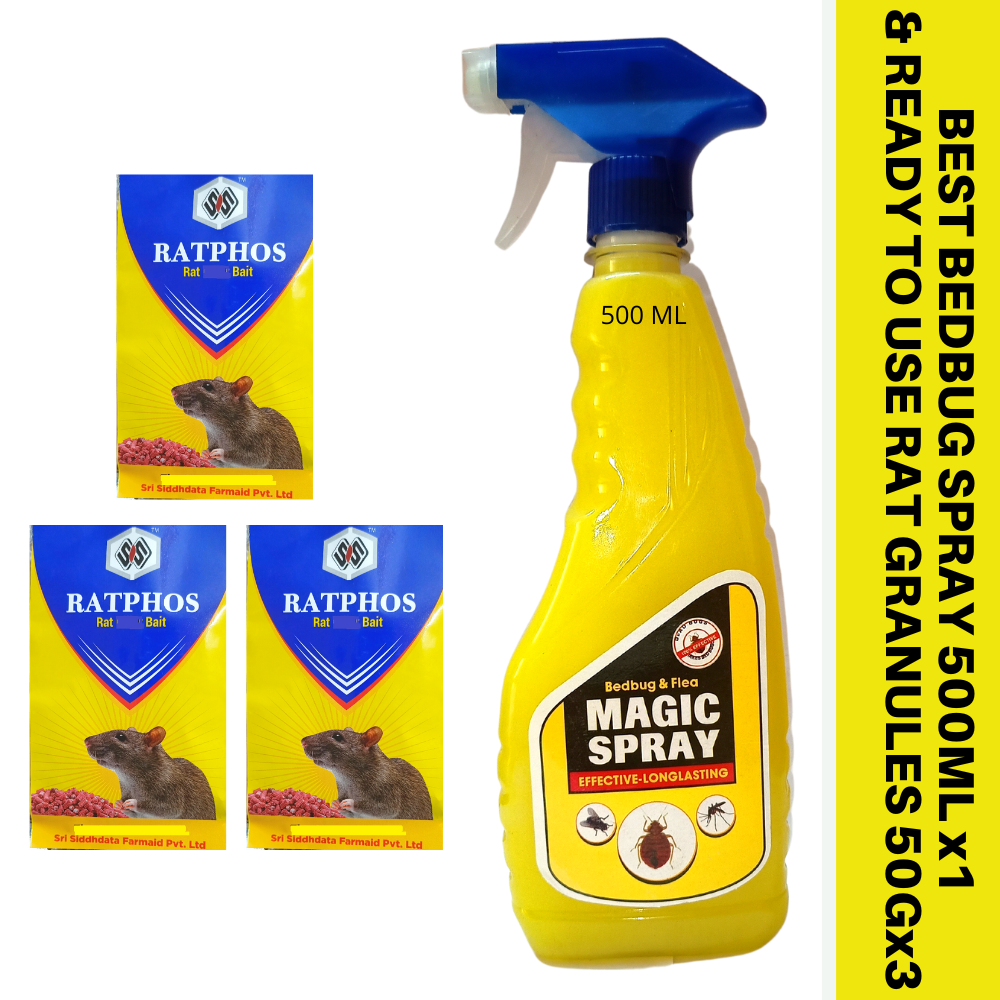 Bedbug & Flea control Magic Spray 500MLX1 Rat Control Granules 50gmx4 Rats Mostly Die Outside