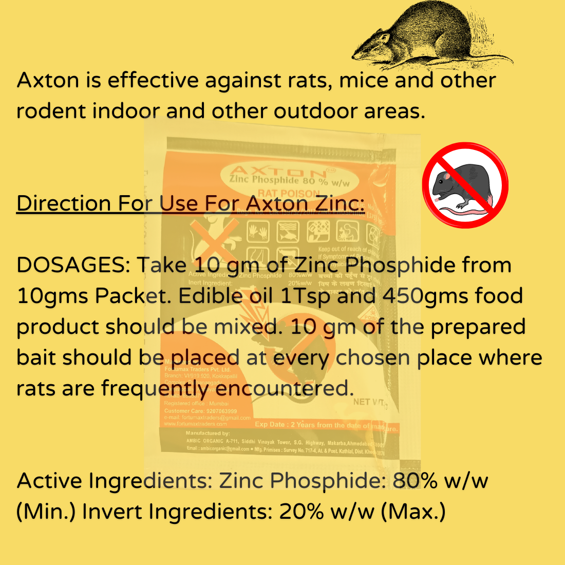 Powerful Zinc Phosphide Rat Killer | Best Rodenticide | Rat Poison Powder 10gmX3