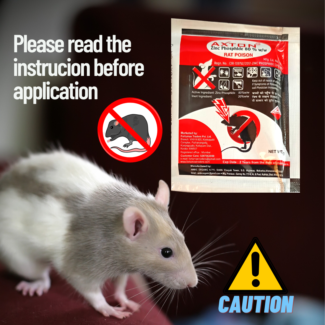 Rat Killer Powder Zinc Phosphide Powerful Rat Bait| Rodenticide for Home 10GX3