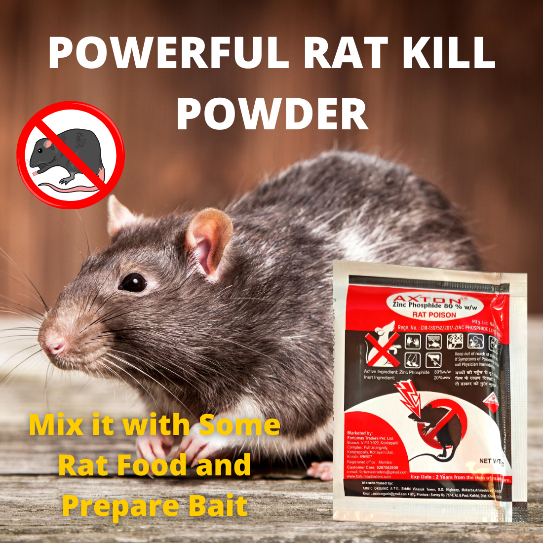 Rat Killer Powder Zinc Phosphide Powerful Rat Bait| Rodenticide for Home 10GX3