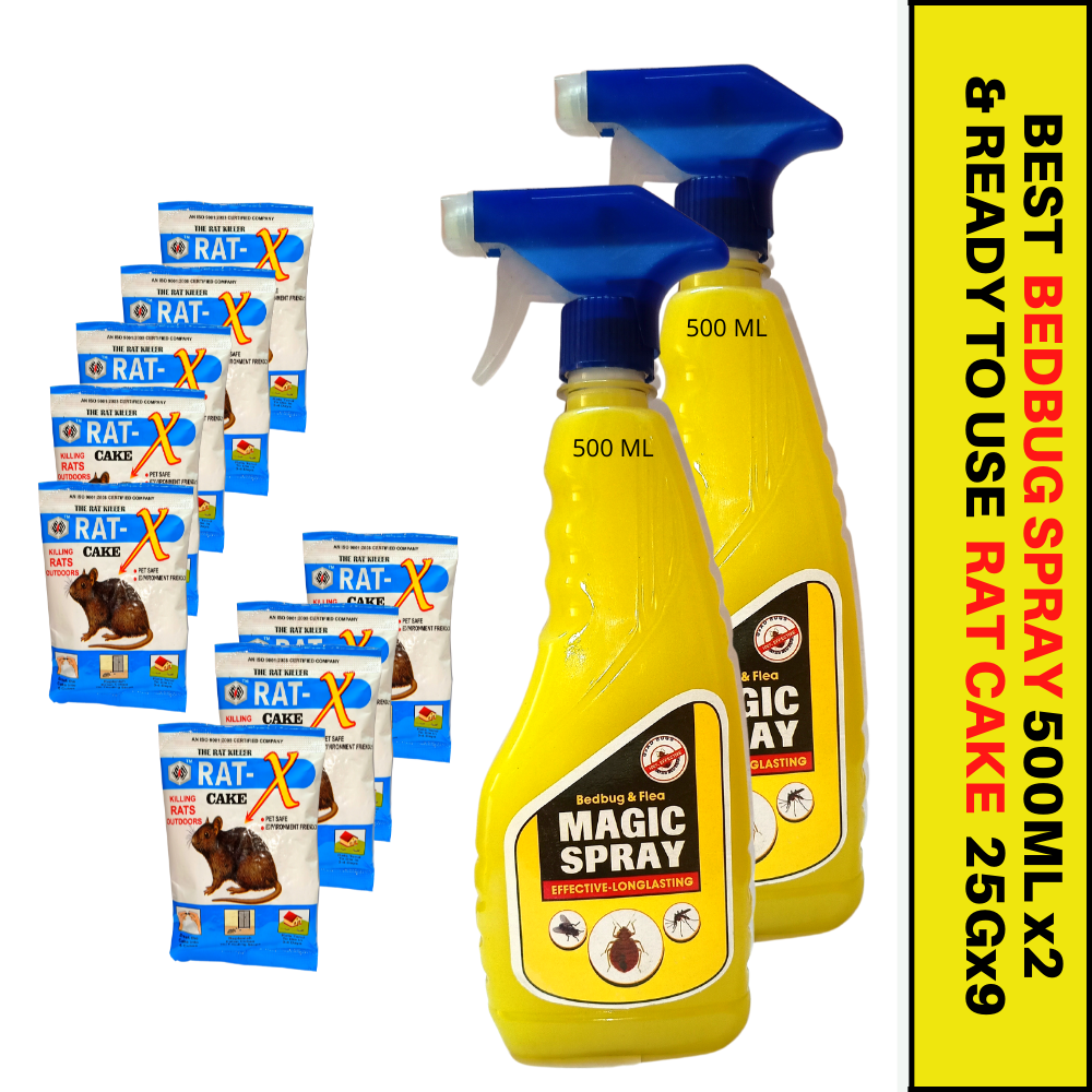 Bedbug & Flea control Magic Spray 500MLX2 & Rat Controler Cake 25gmX9