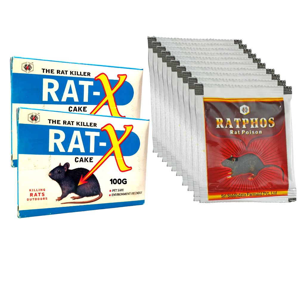 Rat Kill Cake 100GMx2 and Zinc Phosphide Powder 10GMx10 | Rodenticide