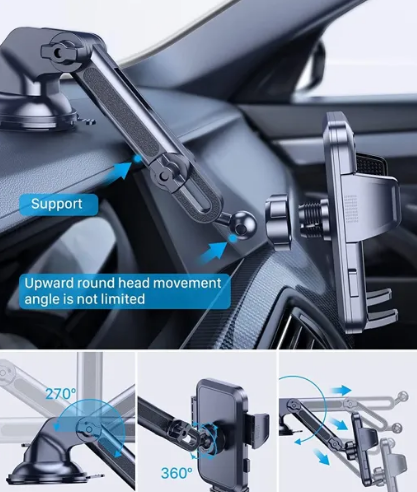 iPretty Phone Mount for Car (3 in 1) Dashboard Windshield Air Vent [Multi-Angle Adjustment Arm] Dash Phone Holder Mount, Car Cell Phone Holder, Hands Free iPhone Stand for Car Fit for All Mobile Phones.
