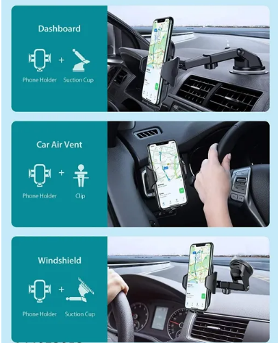 iPretty Phone Mount for Car,[Resistance Suction Cup]Long Arm Car Phone Holder Mount Dashboard Windshield Air Vent Clip Universal Cell Phone Holder Car For All Mobile Phones
