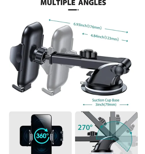iPretty Phone Mount for Car,[Resistance Suction Cup]Long Arm Car Phone Holder Mount Dashboard Windshield Air Vent Clip Universal Cell Phone Holder Car For All Mobile Phones