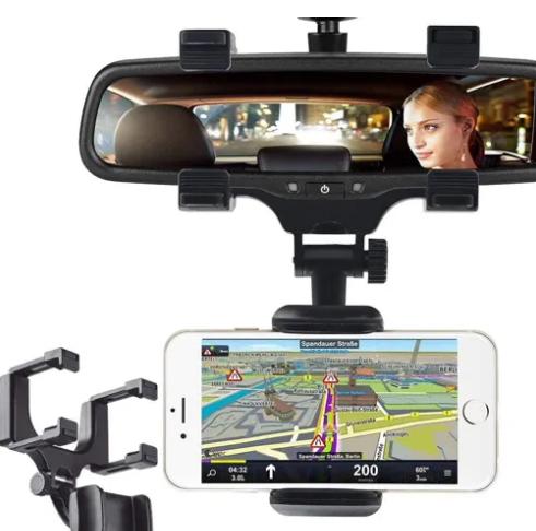 iPretty Mobile Stand Holder for Car Rearview 360 Degree Rotation Adjustable Anti Vibration Car Phone Holder for Rear View Mirror Mount Stand - Supports Mobile Up to 6.5 inch Smartphones