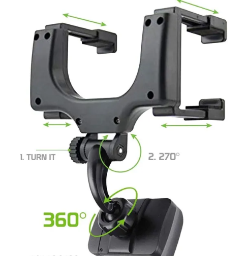 iPretty Mobile Stand Holder for Car Rearview 360 Degree Rotation Adjustable Anti Vibration Car Phone Holder for Rear View Mirror Mount Stand - Supports Mobile Up to 6.5 inch Smartphones