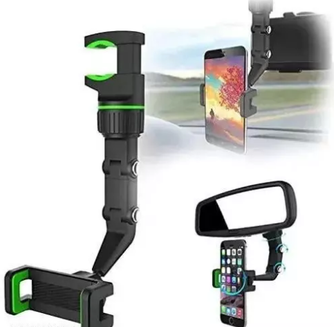iPretty Green Car Rear View Mirror Mobile Phone Holder Mount Stand Bracket Multi-Joint Flexible Adjustment for Car Rear View Mirror Back Seat Video Stand Kitchen Stand Desk Table & Bed Mount Stand 360 Degree Rotation Mobile Size Upto 6.5"