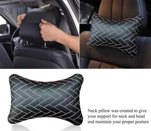 iPretty Car Cushion/ car backrest/ Leatherite Car Neck Rest /Neck Pillow /Neck Cushion with Adjustable Strap For All Car (Zig Zag Print, Pack of 2)