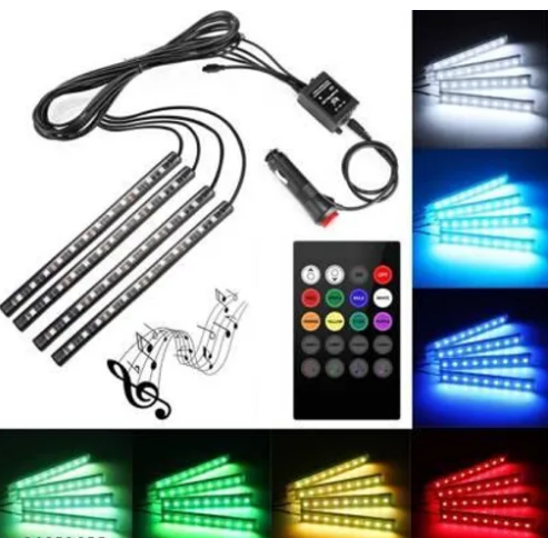 iPretty 4X12 LED RGB Car Interior Decorative Light Floor Atmosphere Strip Light Car Under Dash Interior LED Lighting Kit with Sounds Activated Wireless IR Remote Control