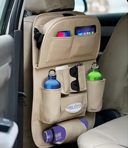 iPretty Leather Car Backseat Organizer with Foldable Dining Table Tray Waterproof Back Seat Storage Pockets with Tablet, Mobile, Bottle, Tissue Box and Umbrella Holder